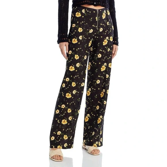 Floral Black and Yellow Women's Pants - Picture 1 of 4